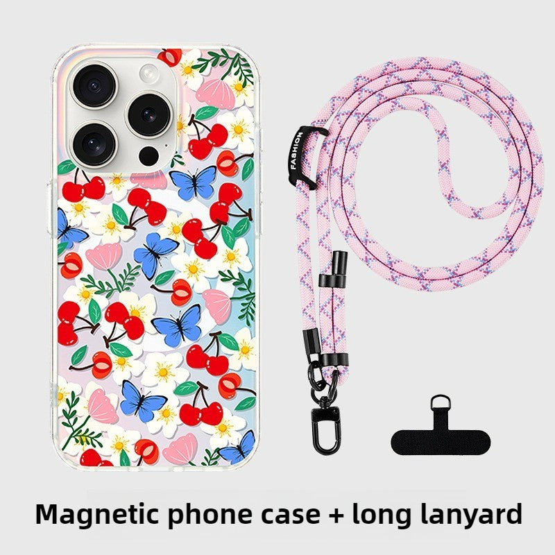 iCraftPro | Butterfly Garden Case for iPhone 17 Pro Max, Magnetic Holographic with Lanyard, Fresh Style, Fits iPhone 16/15/14/13/12 Pro