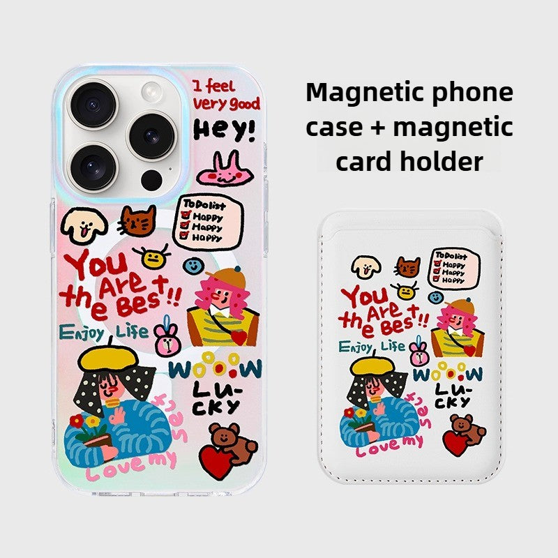 iCraftPro | Unique Cute Creative Case, Holographic Gradient with Magnetic Strap for iPhone 12 to 17 Pro Max