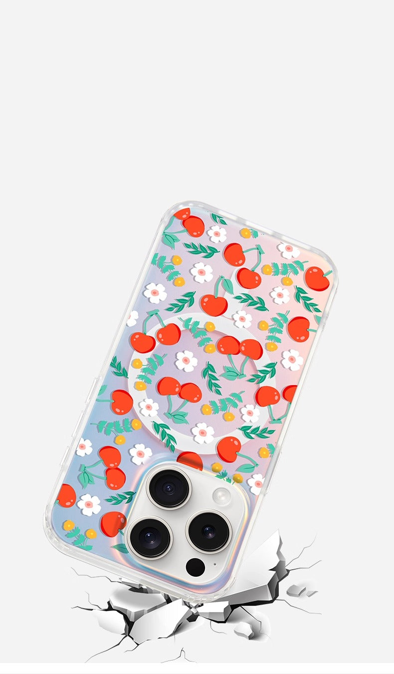 iCraftPro | Applicable to Apple 17promax mobile phone case new iphone16pro women's 15 magnetic laser magsafe advanced sense 14 gradual change cute cherry 13 creative fresh flower ip12