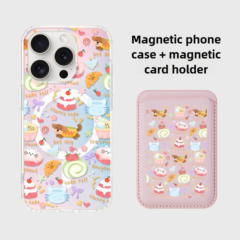 iCraftPro | Magnetic Gradient Holographic Case with Magsafe Strap for iPhone 12/13/14/15/16 Pro/17 Pro Max. Cute Dachshund Design.