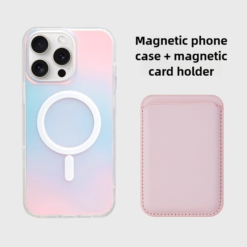 iCraftPro | Magnetic Laser Gradient Case with Lanyard for iPhone 17ProMax/16Pro/15/14/13/12, Frosted Pink Design
