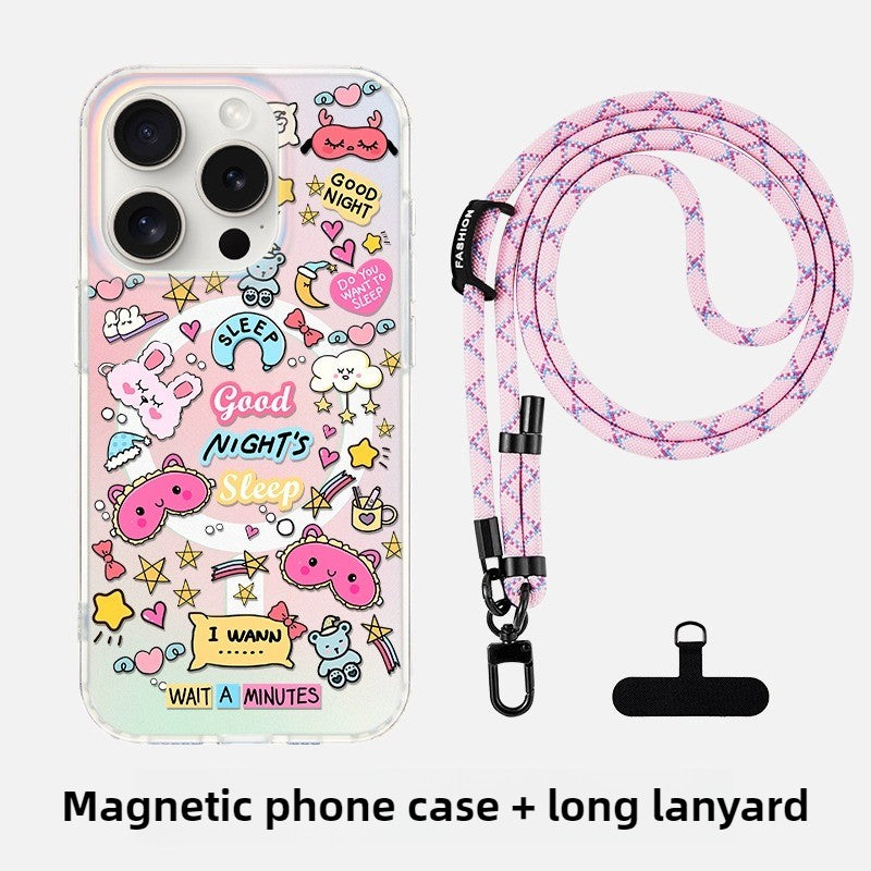 iCraftPro | Original Cartoon Holographic Case for iPhone, Magnetic with Wrist Strap, Cute and Unique Style