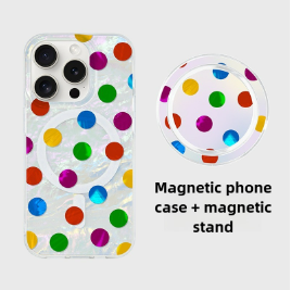 iCraftPro | Aesthetic Shell & Colorful Dots Case ✨ with MagSafe & Lanyard for Women