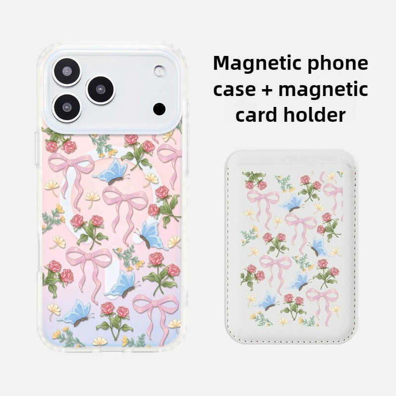 iCraftPro | Vintage Floral Magnetic Case for iPhone 17 Pro Max, Gradient Holographic with Lanyard