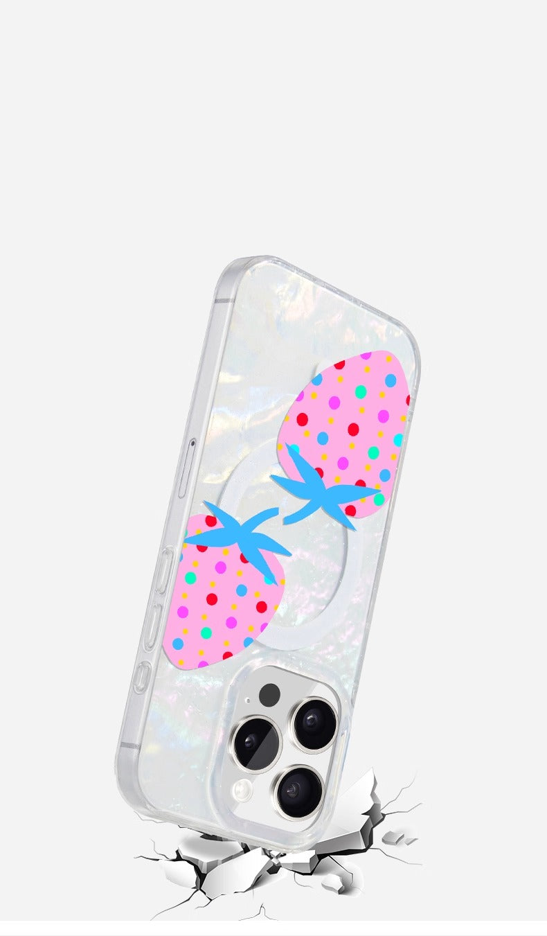 iCraftPro | Magnetic Case with Strap for iPhone 12-17 Pro Max, Features Colorful Shell Pattern, Fresh Fruit, Polka Dots, and Strawberry Designs for a Summer Vibe.