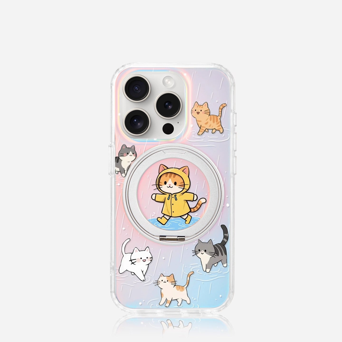 iCraftPro | Adorable Kitten Case with Built-in Stand for iPhone 12 to 17 Pro Max. Magnetic, Gradient Holographic, Creative & Unique.