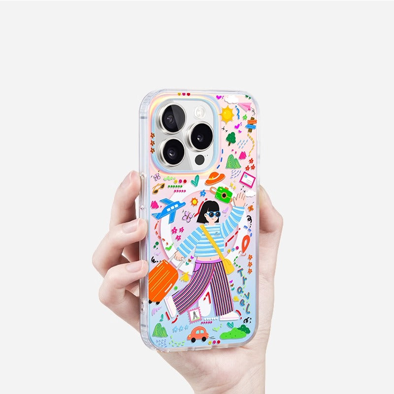 iCraftPro | Magnetic Case with Lanyard for iPhone 12-17 Pro Max | Laser Gradient & Vibrant Dopamine Wanderlust Design