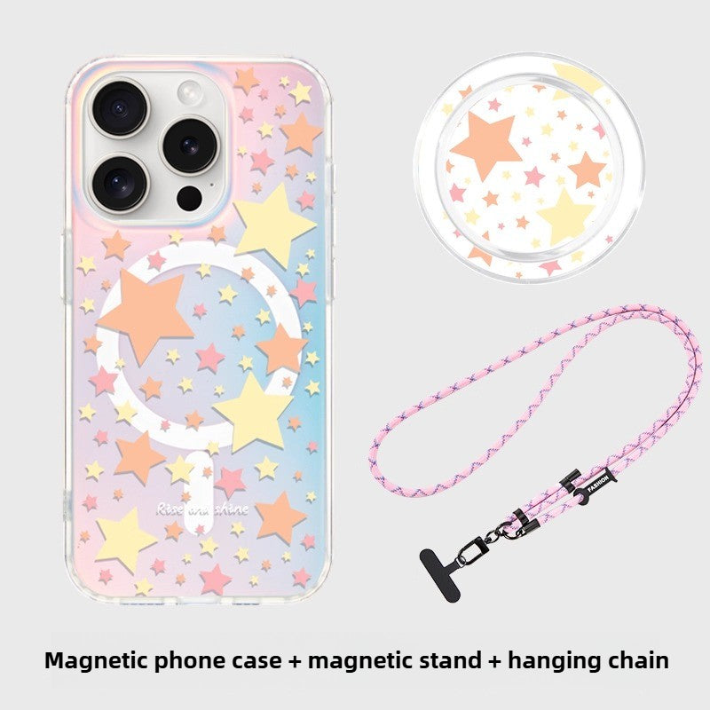 iCraftPro | Magnetic Case with Wrist Strap & Holographic Stars for iPhone 12/13/14/15/16/17 Pro (Max)