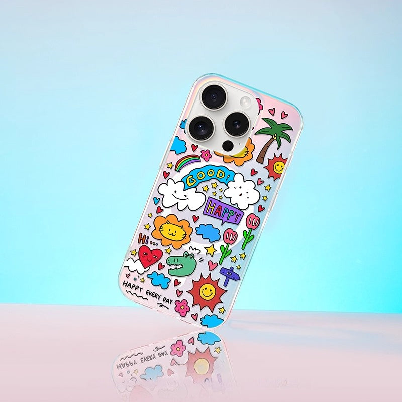 iCraftPro | Magnetic Case for iPhone 12-17 Pro Max | Cartoon "Happy Paradise" Design with Laser Gradient, Cute & Protective