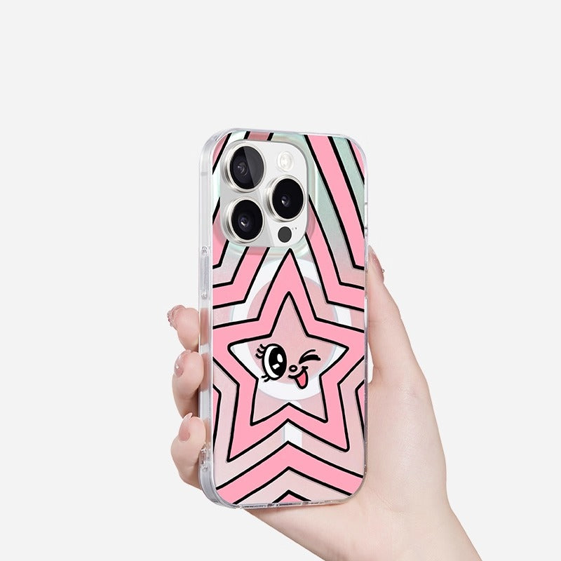 iCraftPro | Magsafe Holographic Gradient iPhone Case with Unique Star Design - Stylish & Premium Cover for iPhone 12 to 17 Pro Max