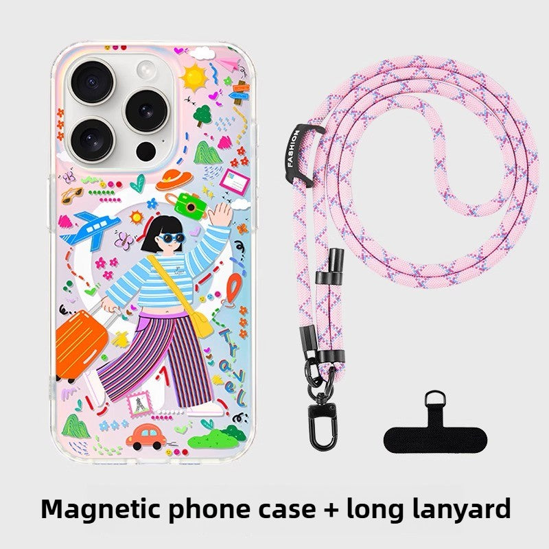 iCraftPro | Magnetic Case with Lanyard for iPhone 12-17 Pro Max | Laser Gradient & Vibrant Dopamine Wanderlust Design