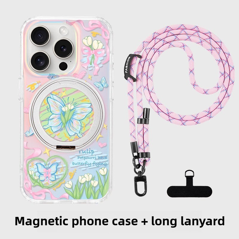 iCraftPro | Magnetic Magsafe Case with Stand & Frosted Tulip Butterfly for iPhone 13/14/15/16/17 Pro Max