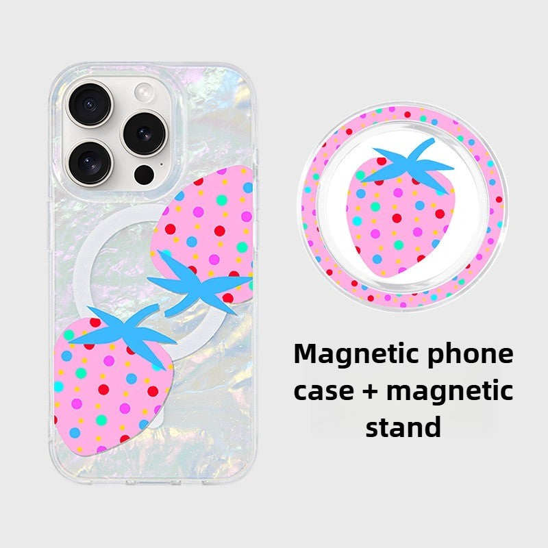 iCraftPro | Magnetic Case with Strap for iPhone 12-17 Pro Max, Features Colorful Shell Pattern, Fresh Fruit, Polka Dots, and Strawberry Designs for a Summer Vibe.