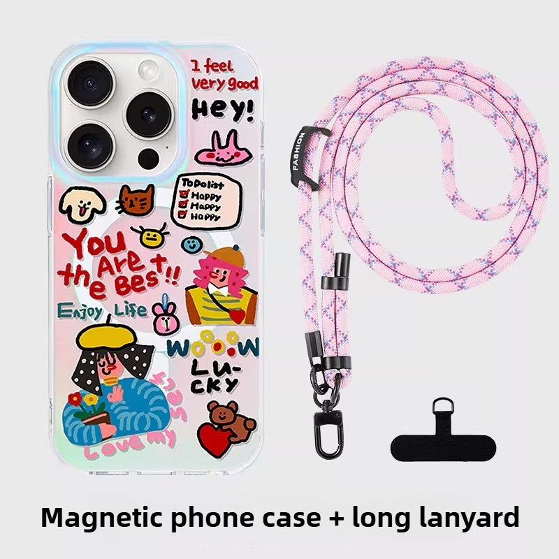 iCraftPro | Unique Cute Creative Case, Holographic Gradient with Magnetic Strap for iPhone 12 to 17 Pro Max