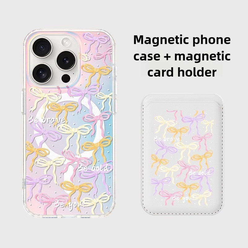 iCraftPro | Applicable to Apple 17romax mobile phone case, the new iphone16pro women's 15 magnetic laser magsafe advanced sense 14 gradual change creative niche 13 literary bow 12 protective case