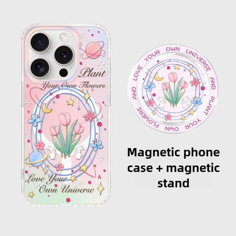 iCraftPro | Magnetic Magsafe Case with Wrist Strap & Tulip Design for iPhone 12/13/14/15/16/17 Pro (Max)