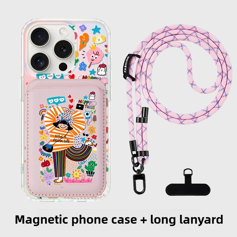 iCraftPro | MagSafe Case with Card Holder - Frosted Holographic & Cartoon for Apple 17ProMax 16Pro 15 14 13 12