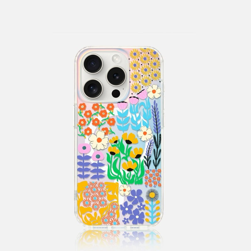 iCraftPro | Aesthetic Floral Magnetic Case for iPhone 16 Pro Max, Gradient Holographic & MagSafe Compatible