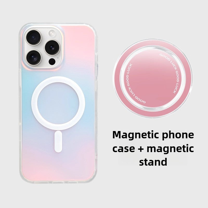 iCraftPro | Magnetic Laser Gradient Case with Lanyard for iPhone 17ProMax/16Pro/15/14/13/12, Frosted Pink Design