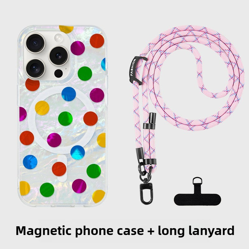 iCraftPro | Aesthetic Shell & Colorful Dots Case ✨ with MagSafe & Lanyard for Women