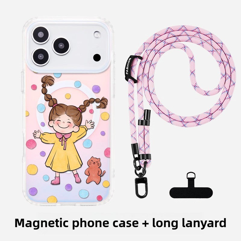 iCraftPro | Polka Dot & Holographic Case for iPhone 17/16/15/14/13/12 Pro Max, Fashion Magnetic Case with Lanyard, Cute Girls Aesthetic Cover