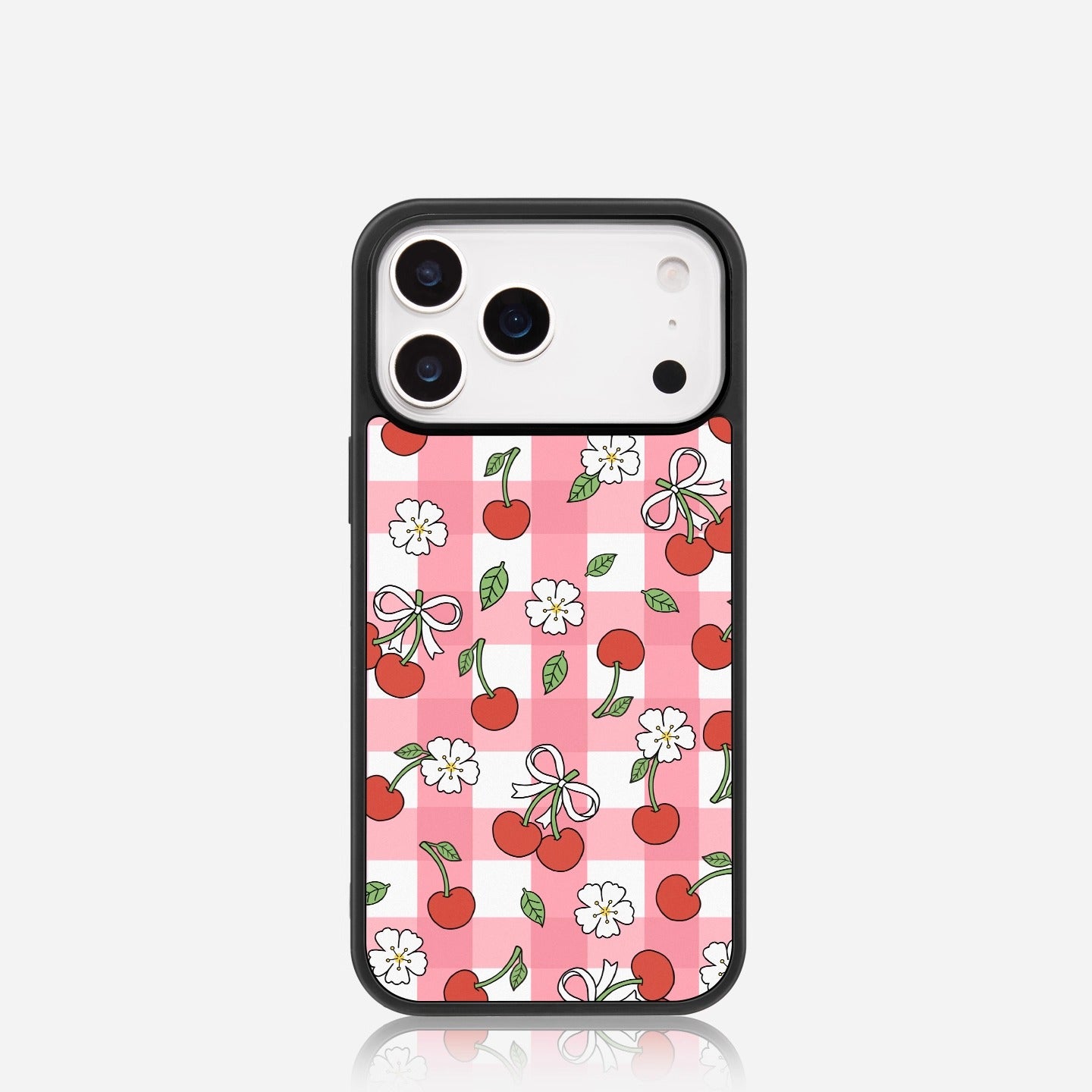 iCraftPro | Matte Magnetic Case with Plaid Cherry Design for iPhone 12/13/14/15/16 Pro/17 Pro Max. Unique & Chic.