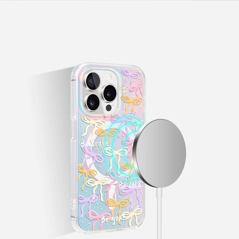 iCraftPro | Applicable to Apple 17romax mobile phone case, the new iphone16pro women's 15 magnetic laser magsafe advanced sense 14 gradual change creative niche 13 literary bow 12 protective case