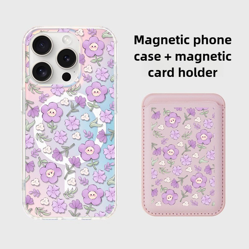 iCraftPro | Drop-Proof Magnetic Case for iPhone 12-17 Pro Max, with Creative Smiling Flower Design, Gradient Holographic Finish and Lanyard.