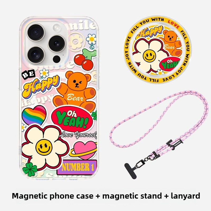 iCraftPro | Fresh Creative Sunflower Case, Magnetic with Strap for iPhone 12 to 17 Pro Max