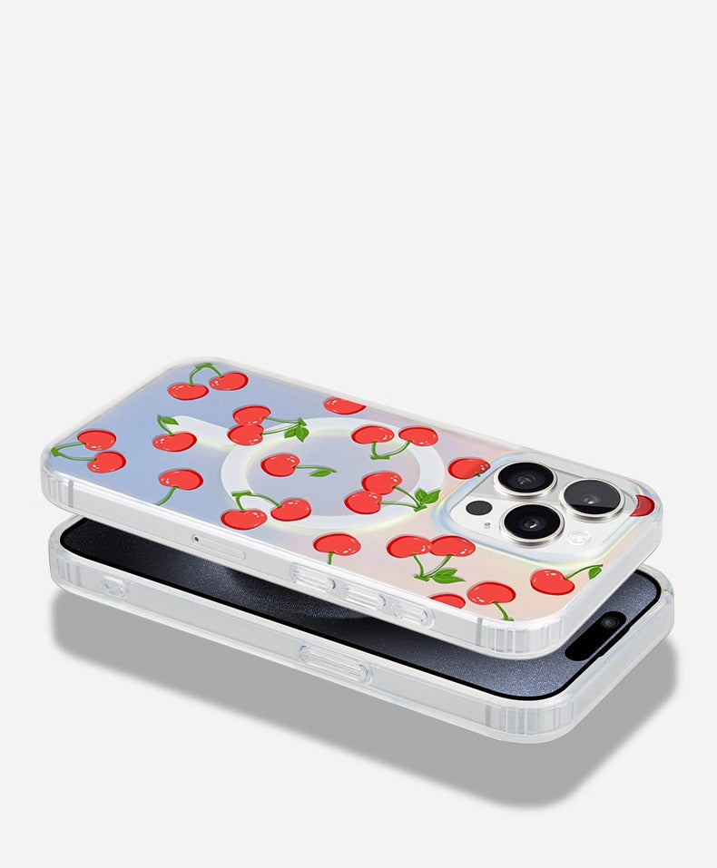 iCraftPro | Applicable to Apple 17promax mobile phone case new iphone16pro women's 15 magnetic attraction gradual change laser magsafe advanced sense 14 niche 13 creative fashion cherry ip12