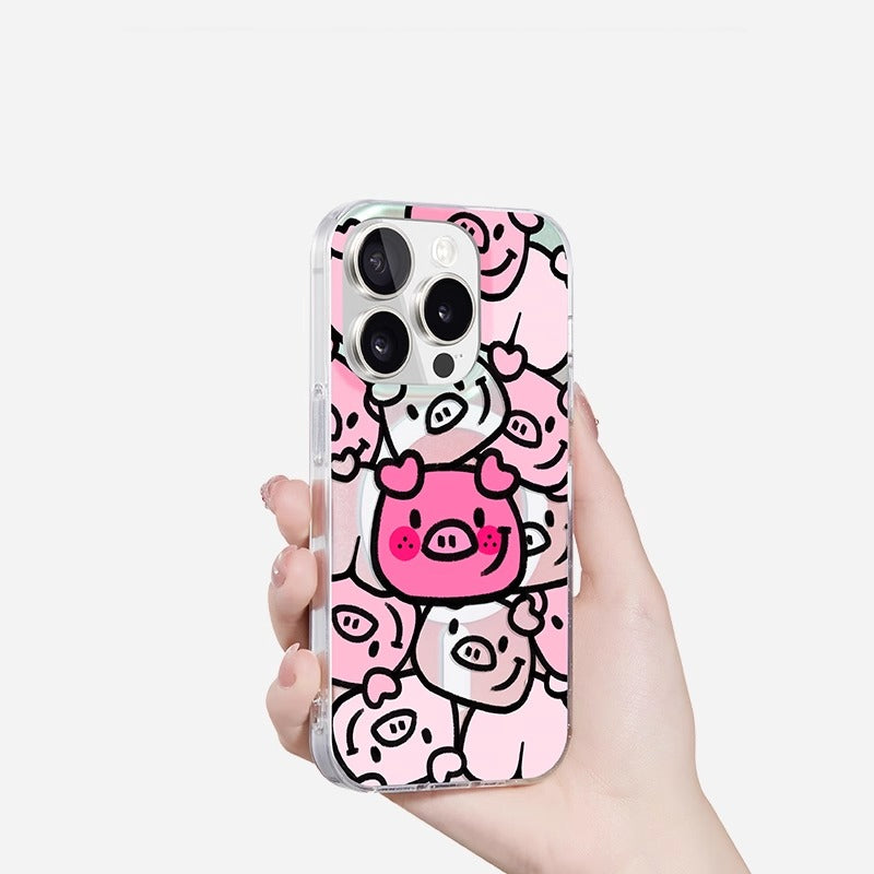 iCraftPro | Cartoon Pig Magnetic Case for iPhone 16 Pro with Lanyard