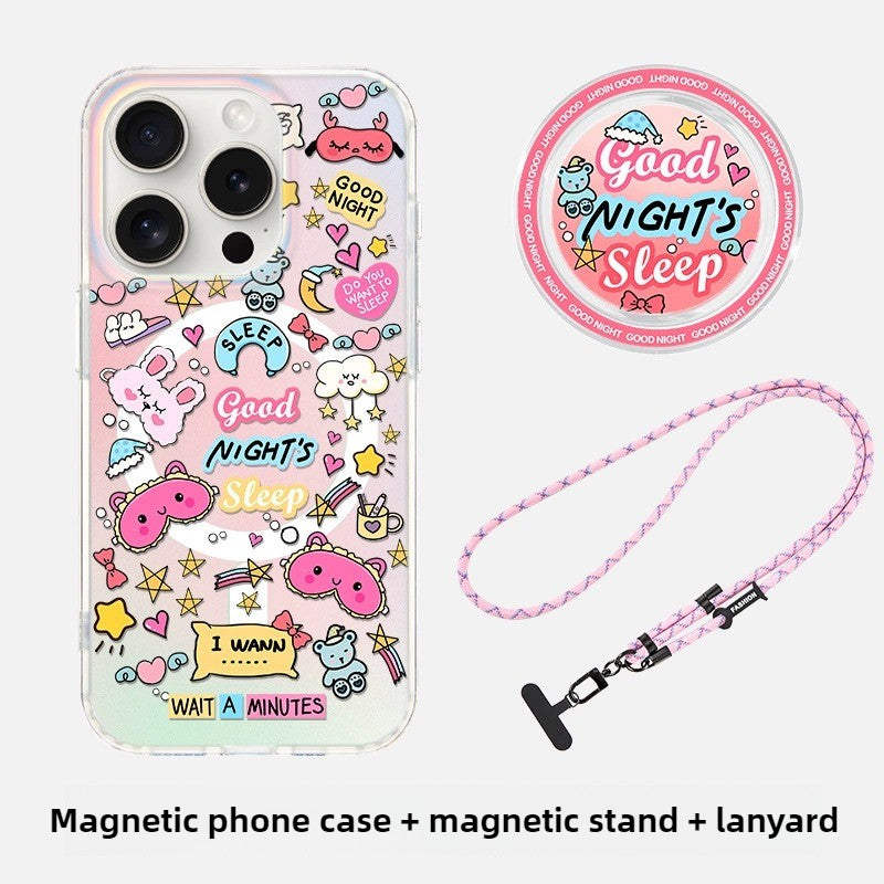 iCraftPro | Original Cartoon Holographic Case for iPhone, Magnetic with Wrist Strap, Cute and Unique Style