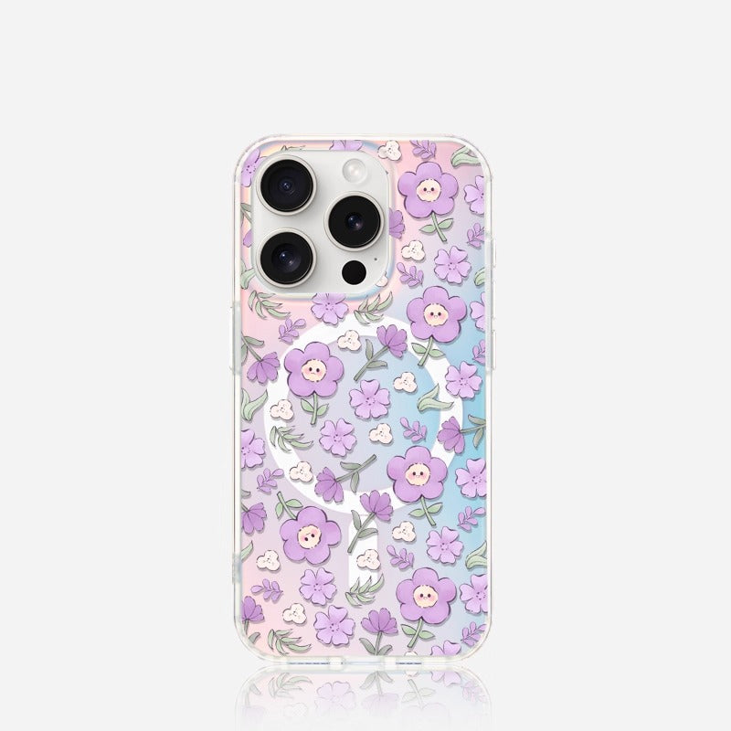 iCraftPro | Drop-Proof Magnetic Case for iPhone 12-17 Pro Max, with Creative Smiling Flower Design, Gradient Holographic Finish and Lanyard.
