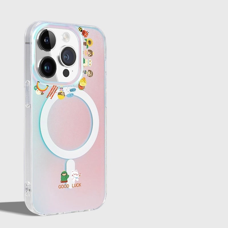 iCraftPro | Shockproof Matte Holographic iPhone Case with Cute Cartoon Design - Color Shifting & Magnetic for iPhone 12 to 17 Pro Max