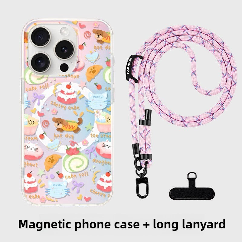 iCraftPro | Magnetic Gradient Holographic Case with Magsafe Strap for iPhone 12/13/14/15/16 Pro/17 Pro Max. Cute Dachshund Design.