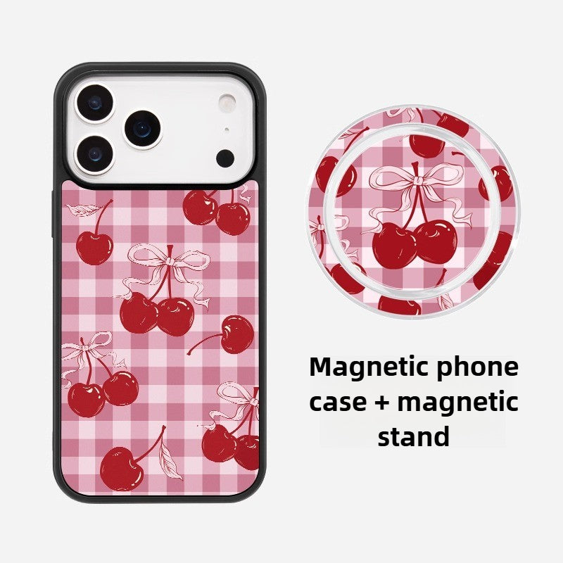 iCraftPro | Matte Magnetic Case with Plaid Cherry Design for iPhone 12/13/14/15/16 Pro/17 Pro Max. Unique & Chic.