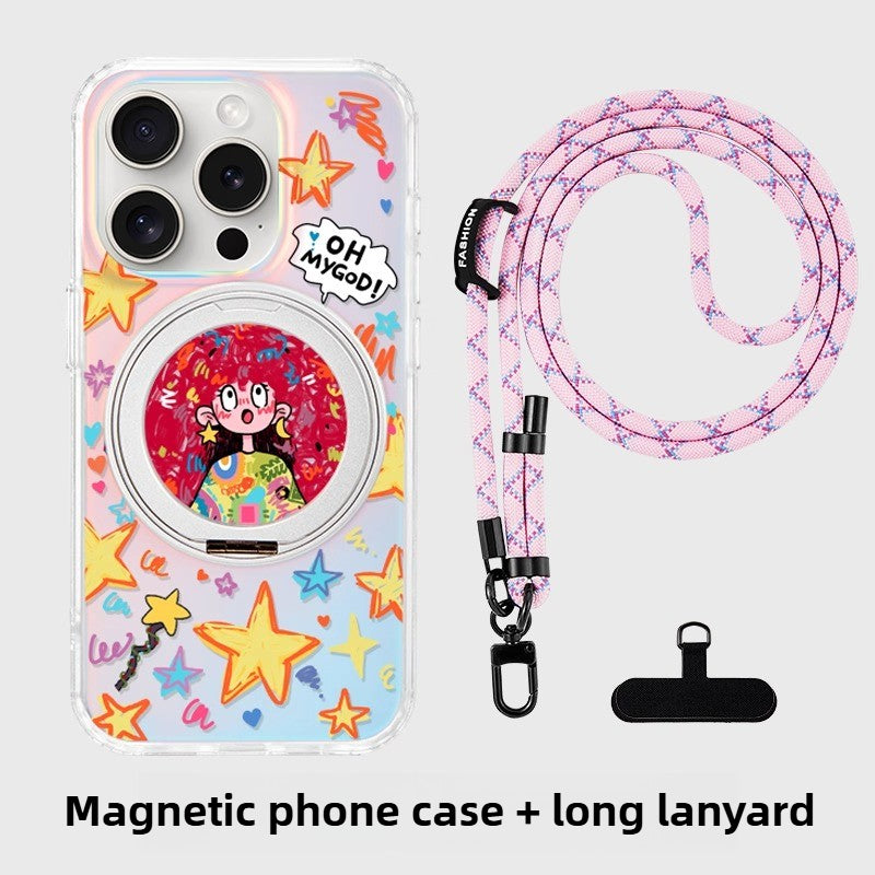 iCraftPro | Magnetic Case with Stand & Holographic "Magical Girl" Design for iPhone 12/13/14/15/16/17 Pro (Max)