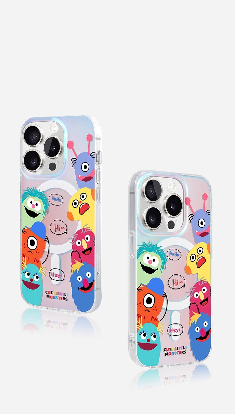 iCraftPro | Stylish Holographic Case for iPhone 12-17 Pro Max. A playful, cartoon monster design in vibrant colors, fully MagSafe compatible.