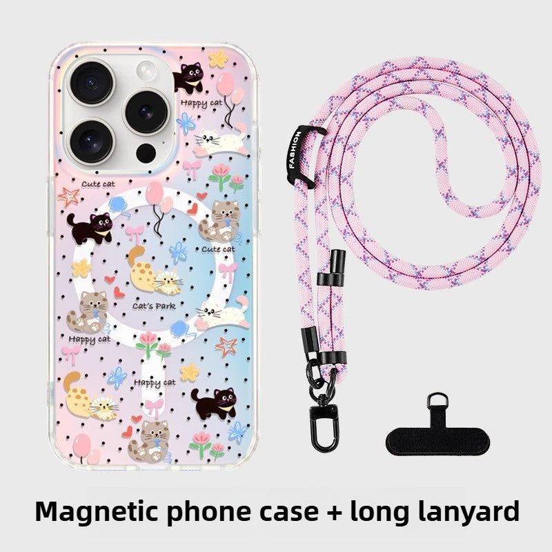 iCraftPro | Aesthetic Case for iPhone 12-17 Pro Max, Trendy Holographic Gradient with Strap, Creative & Cute Animal Themed Cover.