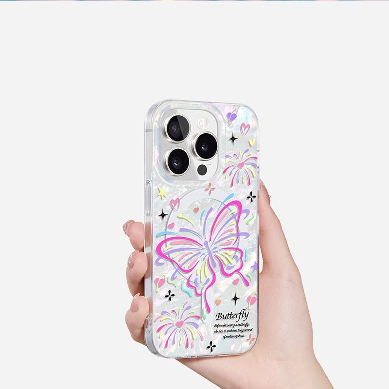 iCraftPro | Shell Pattern MagSafe Case with Colorful Butterfly Design for iPhone 13/14/15/16/17 Pro Max - Artistic Aesthetic Protective Cover
