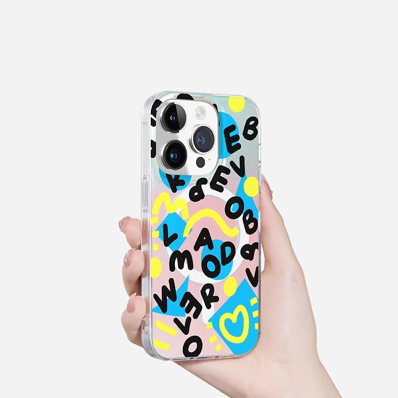 iCraftPro | Trendy Case with Graphic Print & Matte Gradient Finish for iPhone 12 to 17 Pro Max. Magnetic, Protective, Unique Style.