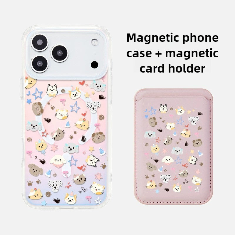 iCraftPro | Magnetic Case for iPhone 12-17 Pro Max, Gradient Holographic Aesthetic with Strap, Cute Pet Design