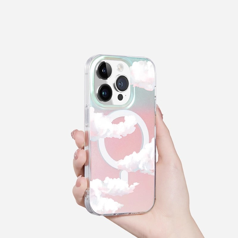 iCraftPro | Holographic Rainbow Gradient & Cloud Design Case with Lanyard, MagSafe Compatible for iPhone 12/13/14/15/16/17 Pro Max