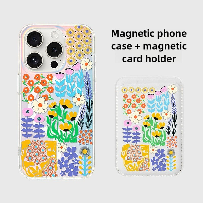 iCraftPro | Aesthetic Floral Magnetic Case for iPhone 16 Pro Max, Gradient Holographic & MagSafe Compatible