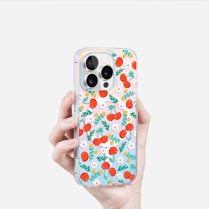 iCraftPro | Applicable to Apple 17promax mobile phone case new iphone16pro women's 15 magnetic laser magsafe advanced sense 14 gradual change cute cherry 13 creative fresh flower ip12