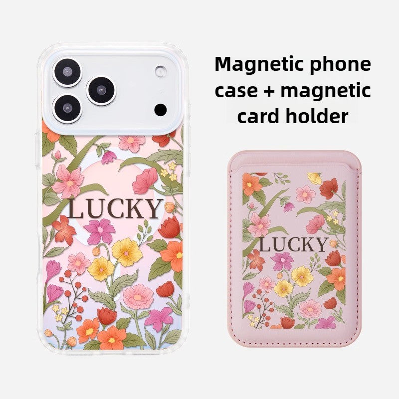 iCraftPro | Lucky Floral & Fresh Style Case. Magnetic, Holographic with Strap for iPhone 12 to 17 Pro Max. Elegant Design.