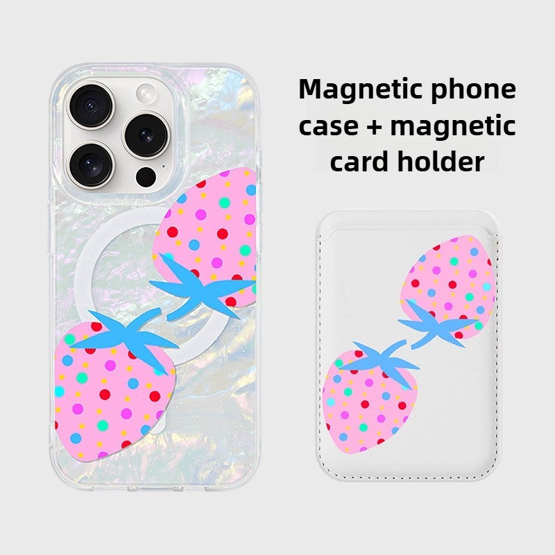 iCraftPro | Magnetic Case with Strap for iPhone 12-17 Pro Max, Features Colorful Shell Pattern, Fresh Fruit, Polka Dots, and Strawberry Designs for a Summer Vibe.