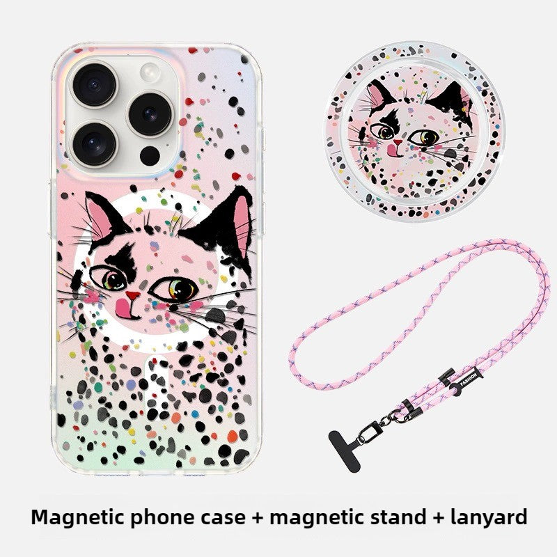 iCraftPro | Colorful Cat Holographic Case for iPhone 17 Pro Max, Magnetic with Lanyard, Summer Style, Fits iPhone 16/15/14/13/12 Pro