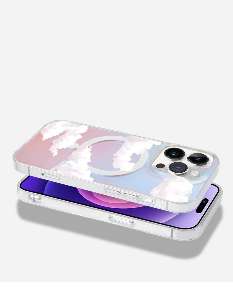 iCraftPro | Holographic Rainbow Gradient & Cloud Design Case with Lanyard, MagSafe Compatible for iPhone 12/13/14/15/16/17 Pro Max