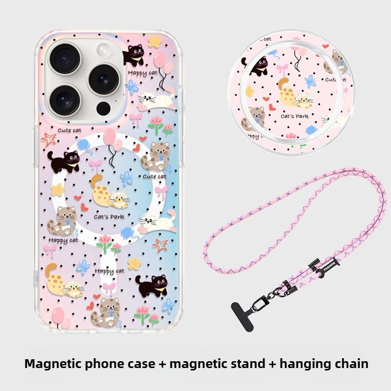 iCraftPro | Aesthetic Case for iPhone 12-17 Pro Max, Trendy Holographic Gradient with Strap, Creative & Cute Animal Themed Cover.